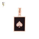 Rectangular black oil painted poker card white CZs Paved Rose Gold Pendant