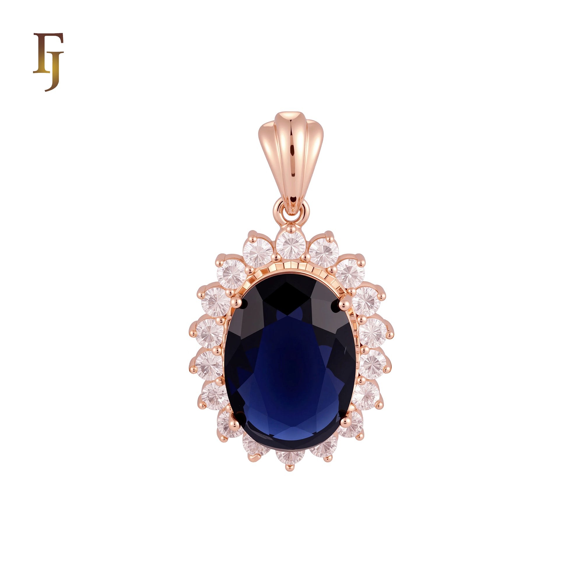 Halo the solitaire Oval Blue stone Rose Gold Solitaire Pendant