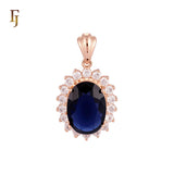 Halo the solitaire Oval Blue stone Rose Gold Solitaire Pendant