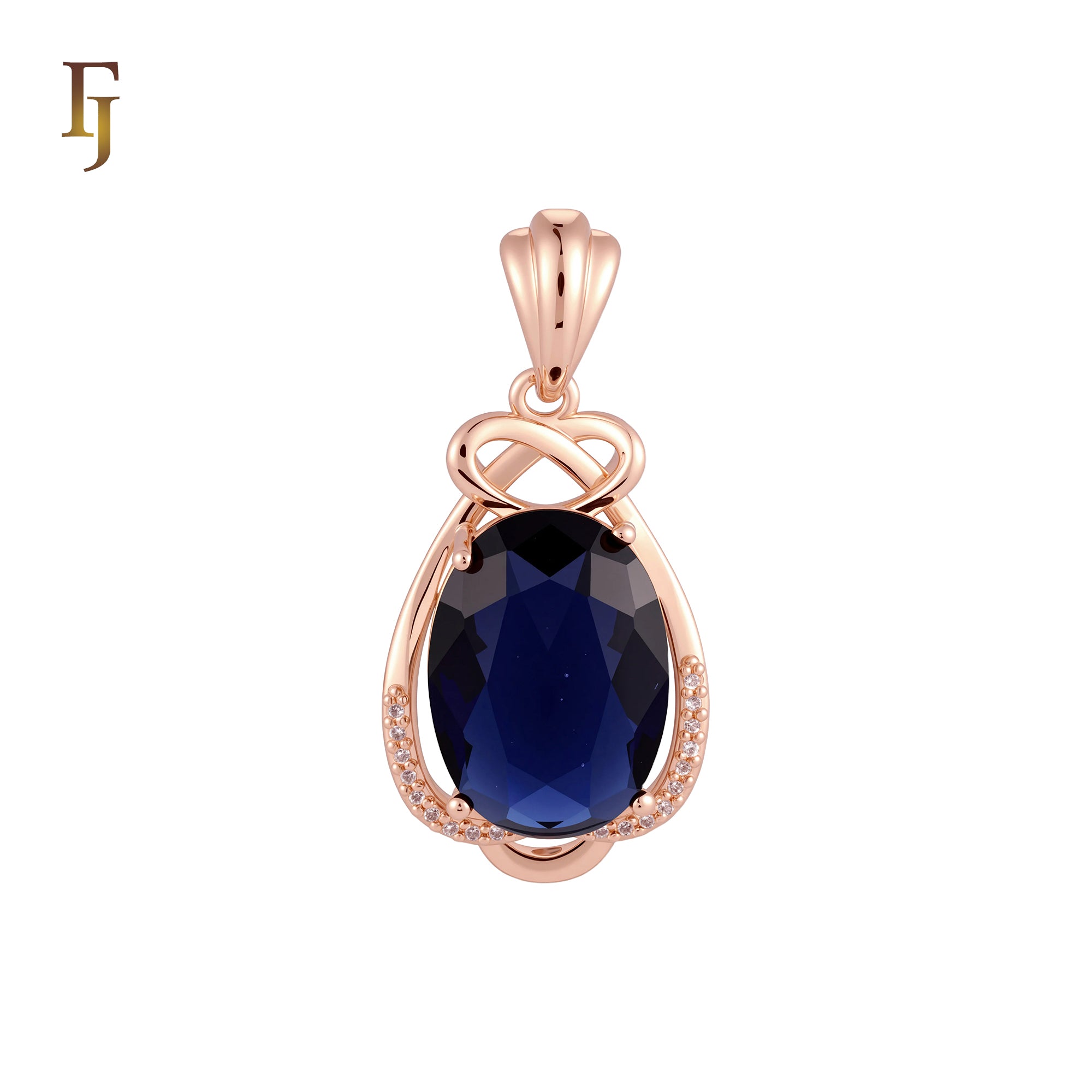 Halo the solitaire Oval Blue stone Rose Gold Solitaire Pendant