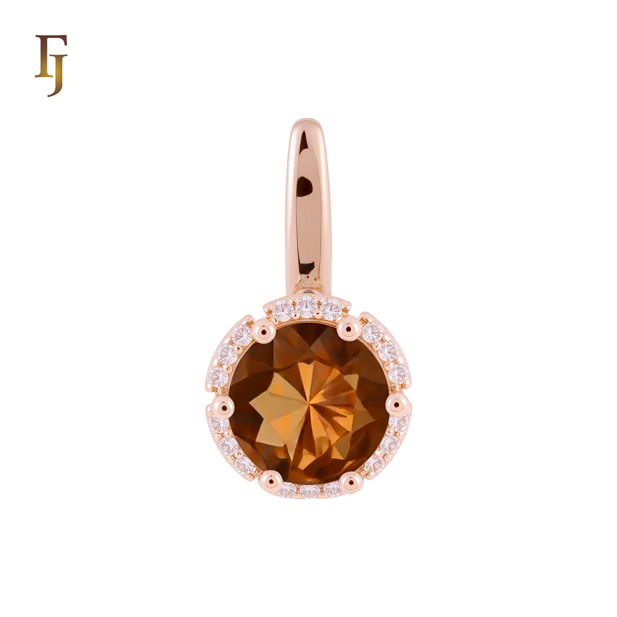 Solitaire Halo Großer, abgerundeter, bunter CZ-Solitäranhänger aus Roségold, zweifarbig