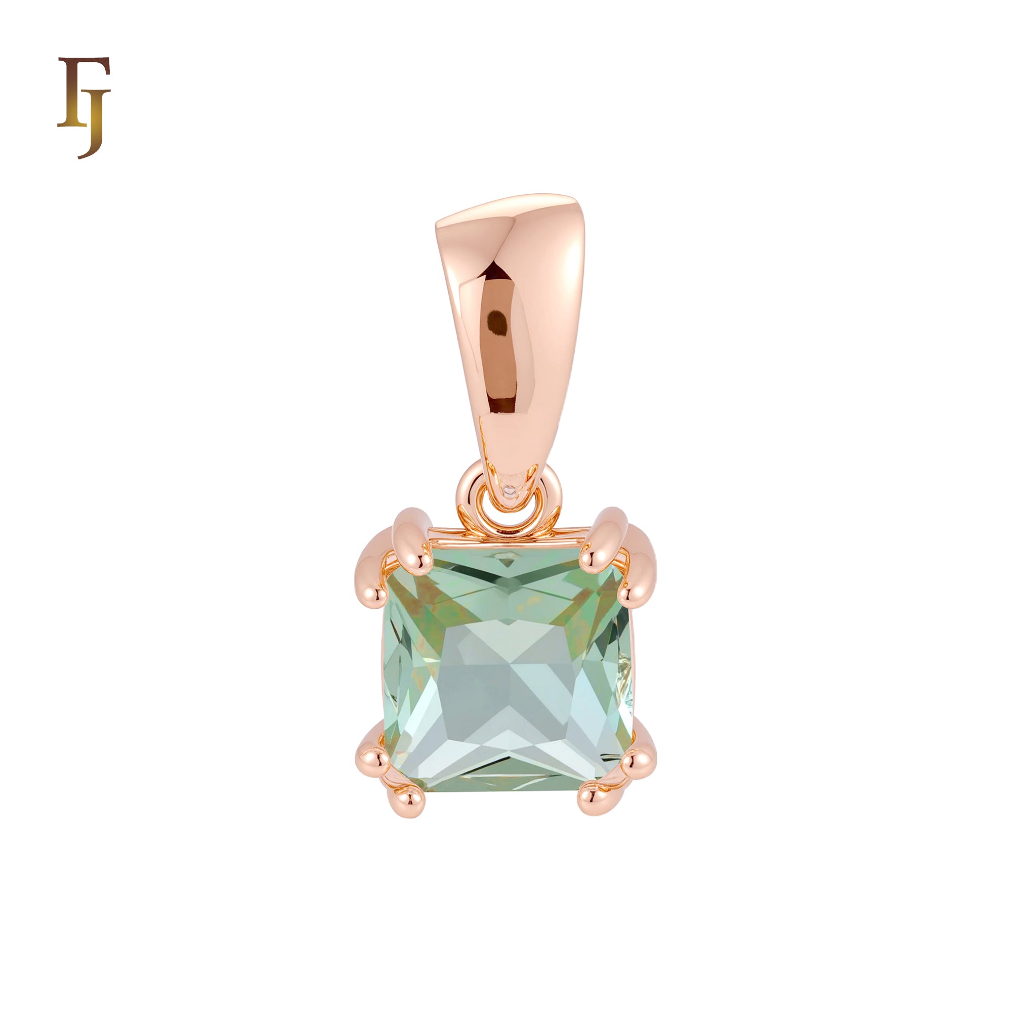 Solitário de zircônia cúbica branca quadrada com garra, ouro 14K, pingente de ouro branco