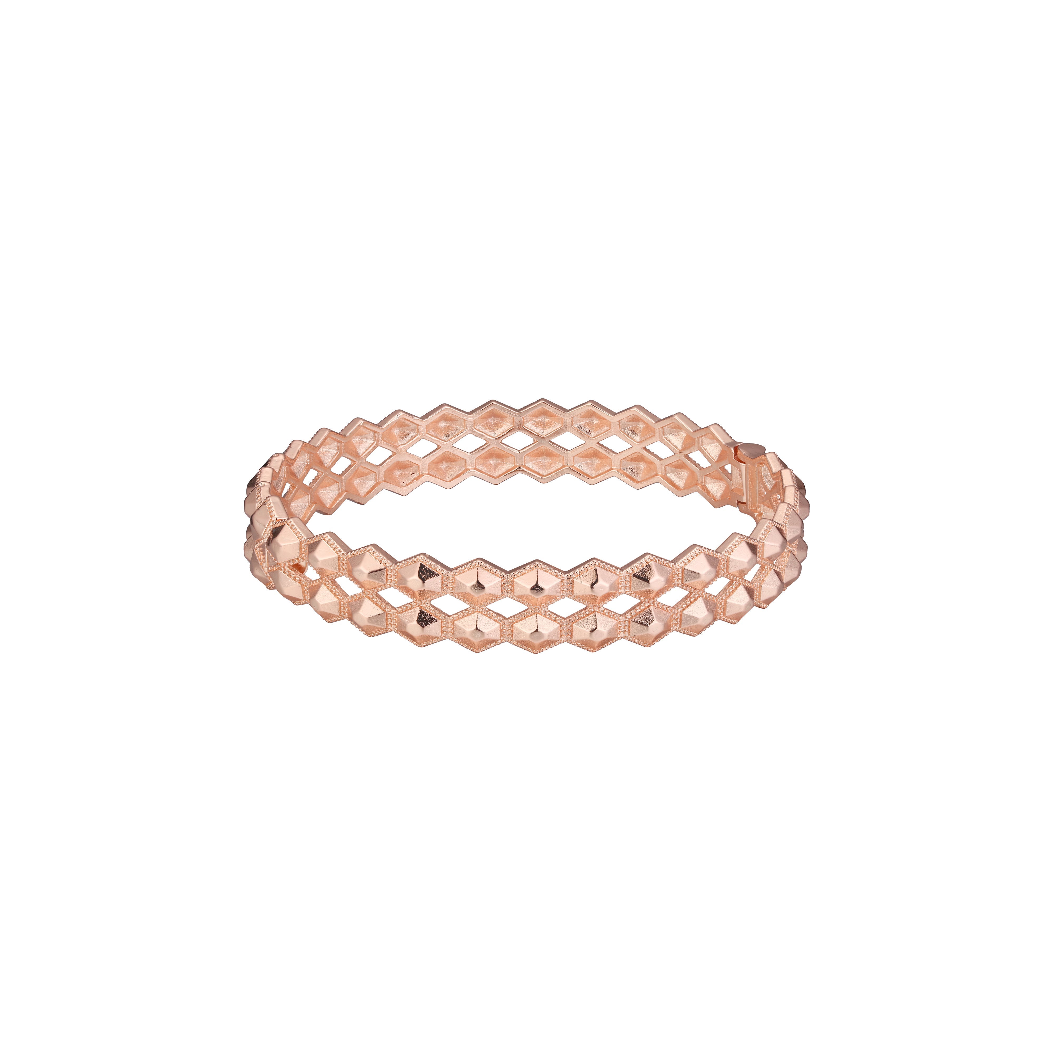 Pulseras de círculos de doble rombo chapados en oro de 14K, colores oro rosa.