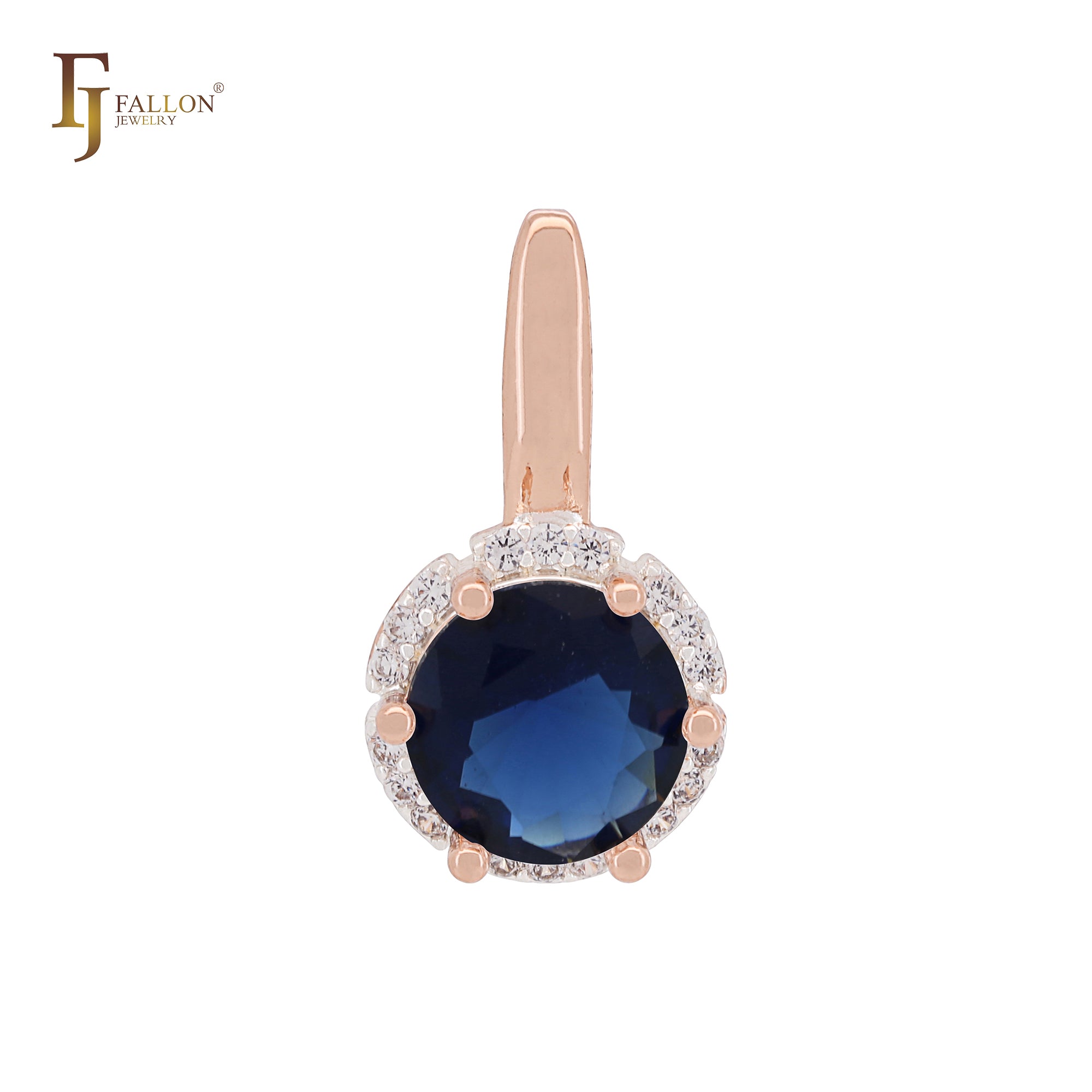 Solitaire Halo Großer, abgerundeter, bunter CZ-Solitäranhänger aus Roségold, zweifarbig