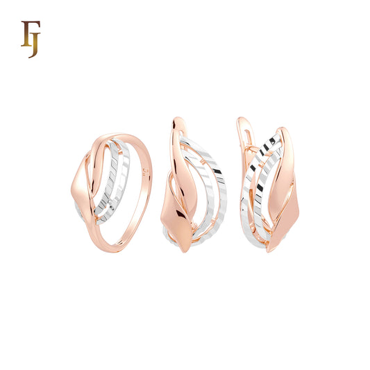 Half Ribbon Rose Gold two tone Jewelry Set with Rings