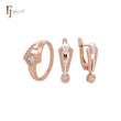 Geometric cravat solitaire white CZ Rose Gold two tone Jewelry Set with Rings