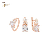 Conjunto de joyas Flora de oro rosa en dos tonos con solitario de circonita rosa de corte ovalado y anillos