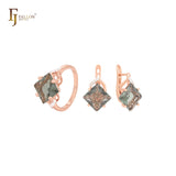 Rhombus großes quadratisches weißes CZ-Schmuckset aus Roségold mit Ringen