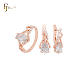 Gekreuztes, krallenförmiges, birnenförmiges, scharlachrotes Zirkonia-Schmuckset aus Roségold mit Ringen