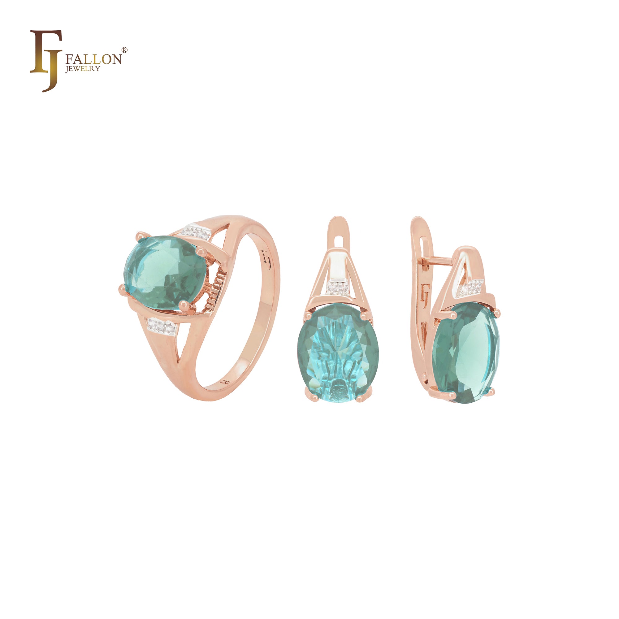Tolles ovales, zweifarbiges Schmuckset aus Roségold mit roten Zirkoniasteinen und Ringen