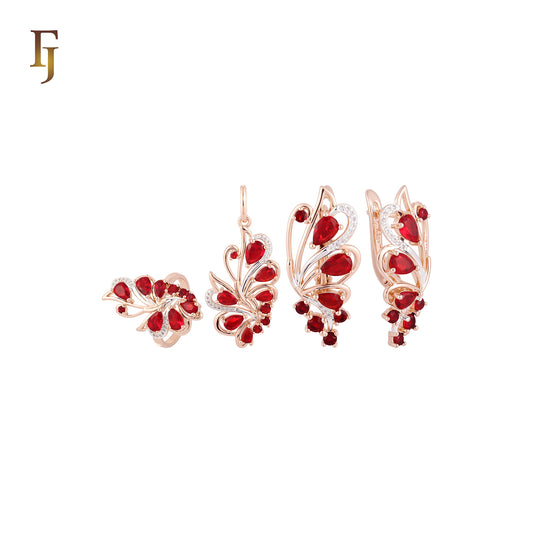 Luxurious Tip of the wing of peacock cluster deep blue Rose Gold two tone Jewelry Set with Rings and Pendant