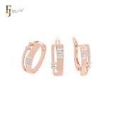 Squared flank of white CZs Rose Gold two tone Jewelry Set with Rings