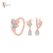 Butterfly with Lake Blue CZs Rose Gold Jewelry Set with Rings