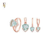 Triangular white CZ with arrow of white CZs Rose Gold two tone Jewelry Set with Rings and Pendant