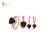 Triangular white CZ with arrow of white CZs Rose Gold two tone Jewelry Set with Rings and Pendant