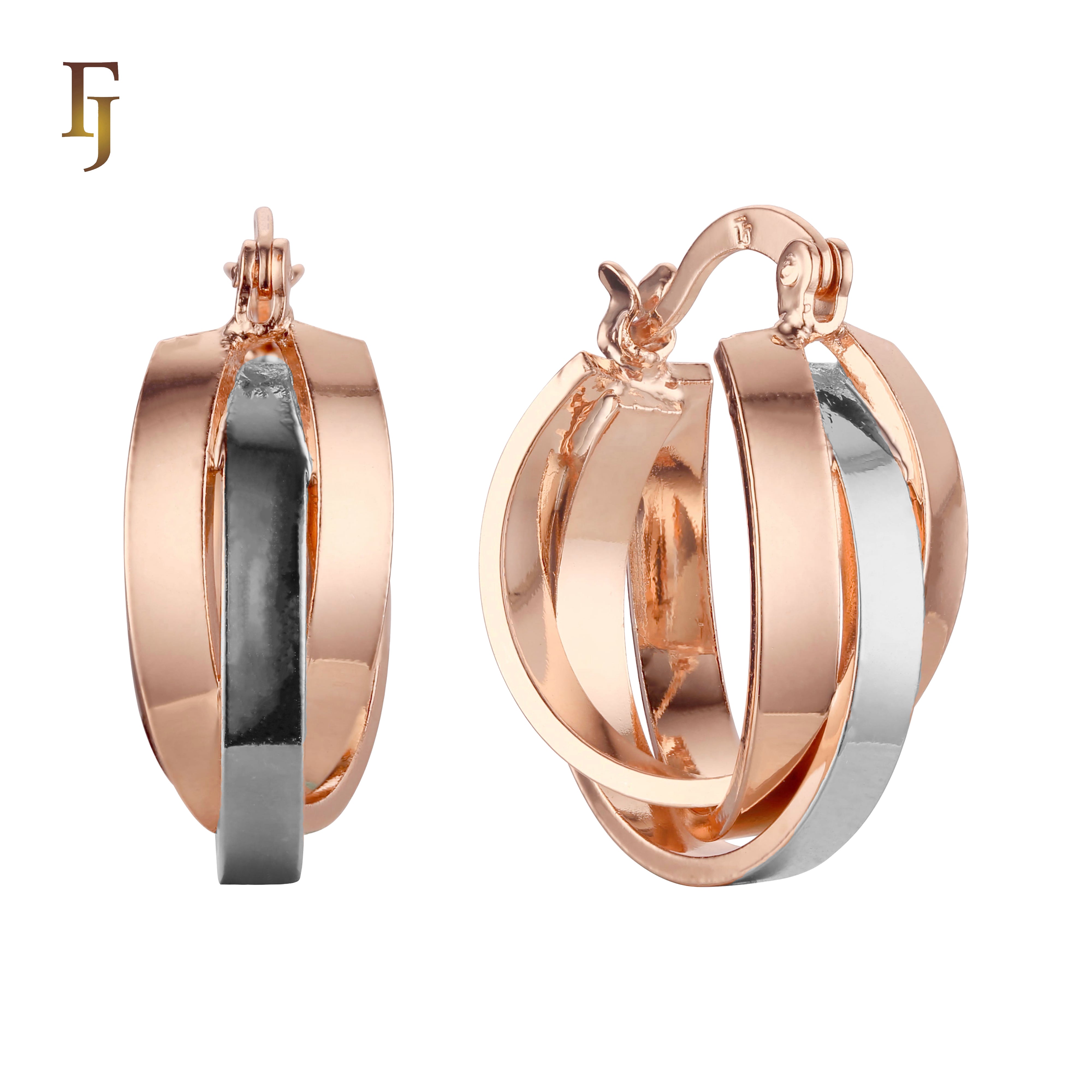 Aretes de aro Trinity en Oro de 14K, Oro Rosa, baño de dos colores