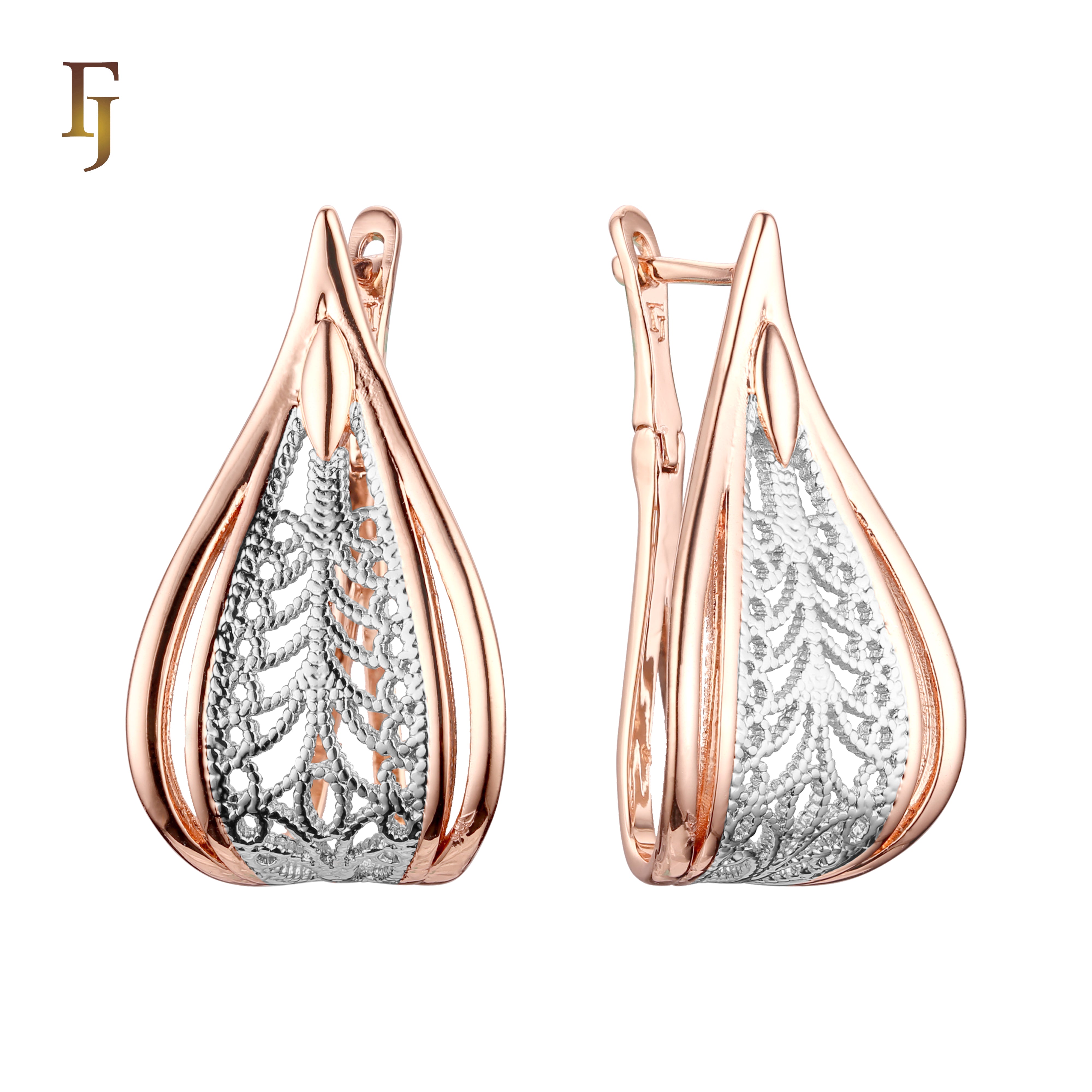 .Aretes en Oro de 14K, Oro Rosa, colores de baño en dos tonos