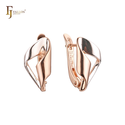 Twisted Ribbon curved Russian Lock Rose Gold two tone Earrings