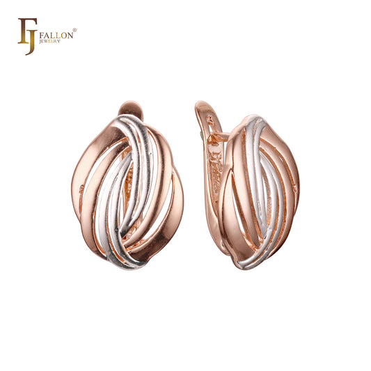 Spinning vortex geometric Russian Lock Rose Gold two tone Earrings