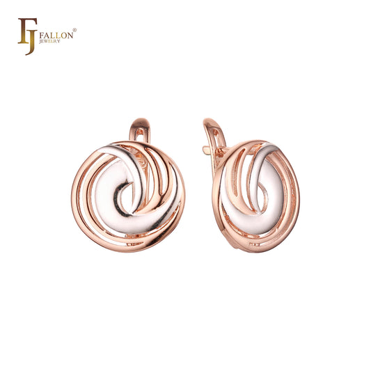 Rounded Spinning geometric Russian Lock Rose Gold two tone Earrings