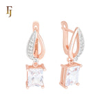 Rectangular white CZ paved Rose Gold two tone Russian Lock Earrings