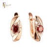 Geometric solitaire red round stone Rose Gold two tone Russian Lock Earrings