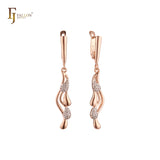 Multi twisted water drop paved white CZs drop Russian Lock Earrings