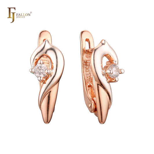Geometric solitaire white CZ Russian Lock Rose Gold Earrings
