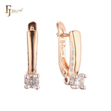 Pendientes solitarios de dos tonos de oro rosa con circonita blanca y piedra de granate rojo intenso