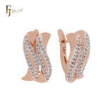 Pendientes de clip en dos tonos de oro rosa con circonitas blancas en forma de doble S