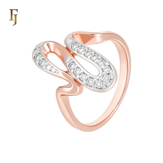 Snake white CZs Rose Gold two tone Fashion Rings