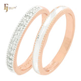 Anillos apilables de oro de 14 quilates en dos tonos con doble pavé de circonitas blancas
