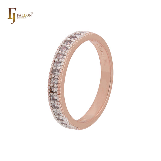 Anillos de boda de eternidad de dos tonos con circonitas blancas pavimentadas en oro de 14 quilates y oro rosa.