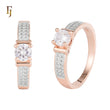 Anillos solitarios de dos tonos de oro rosa con adoquines