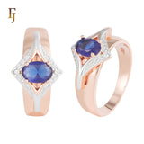 Anillos de oro rosa con dos tonos de piedra azul solitario
