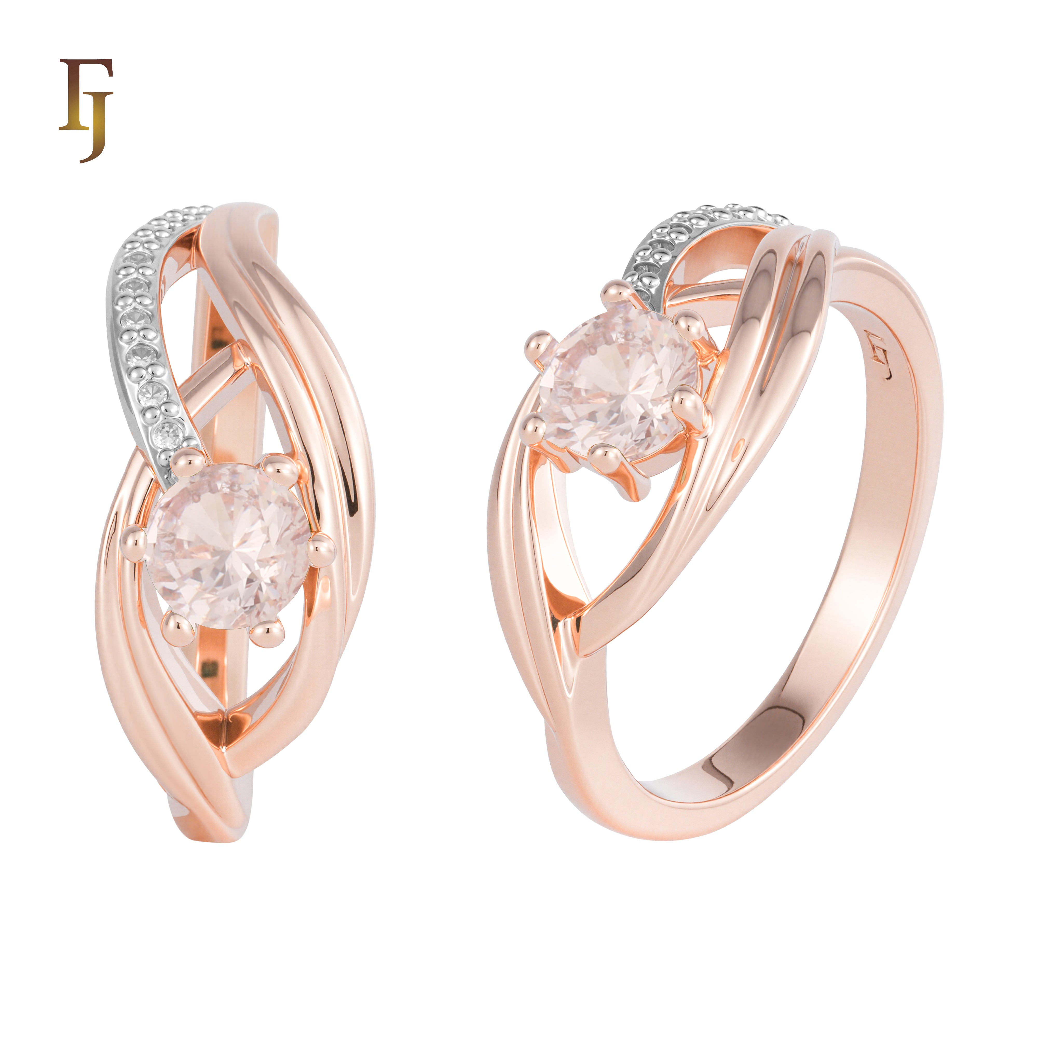 Anillos de oro rosa con piedra redonda y solitario de dos tonos