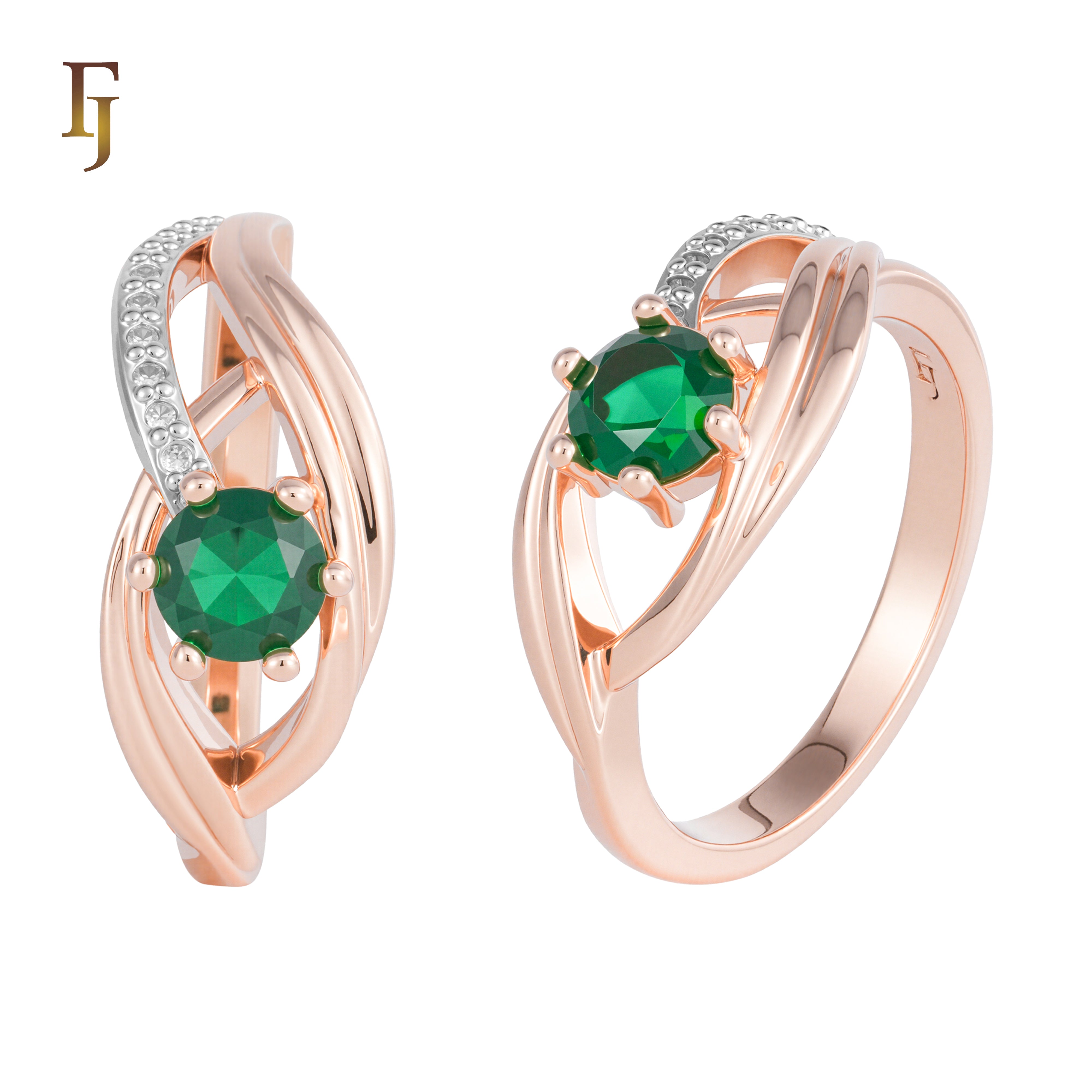 Anillos de oro rosa con piedra redonda y solitario de dos tonos