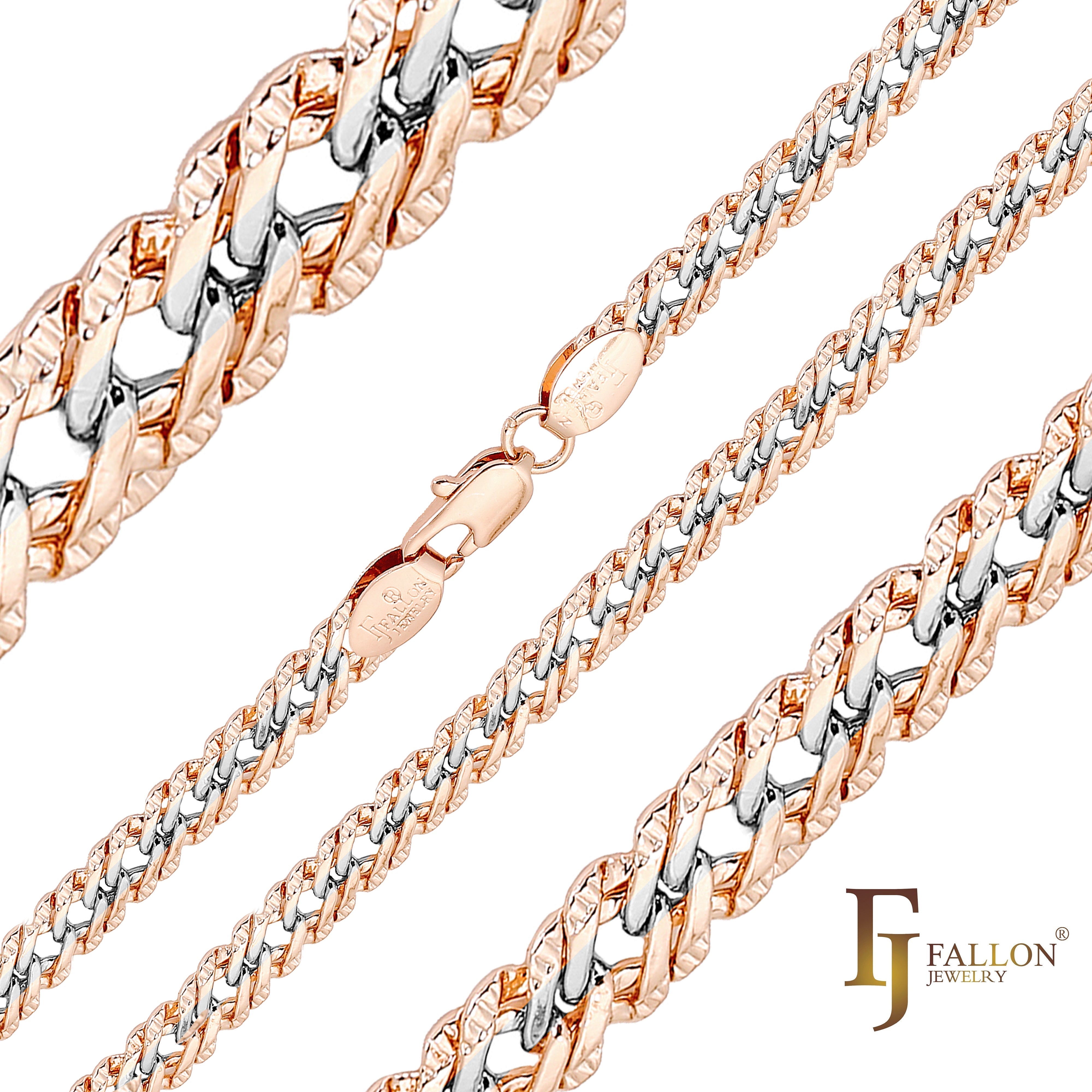 .Ромбокованые цепочки с покрытием из белого золота, золота 14 карат, розового золота, двухцветные.