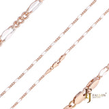 Thin Figaro Fancy cable link chains plated in 14K Gold, Rose Gold, two tone