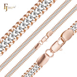 .Correntes cubanas de elo duplo bidirecional banhadas em ouro rosa, superfície de dois tons achatada SF