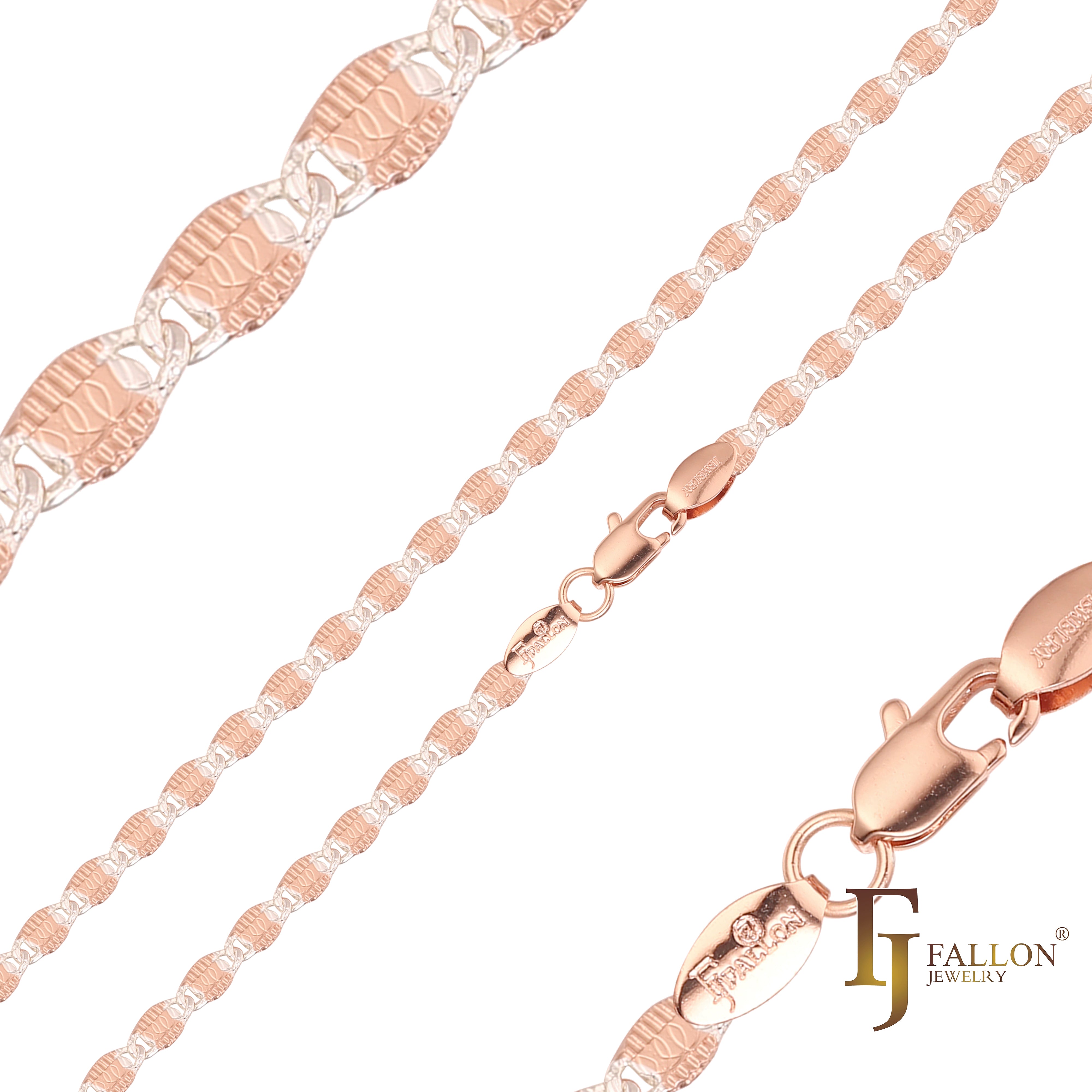 {Customize} Flat fancy snail link hammered two tone chains plated in 14K Gold, Rose Gold