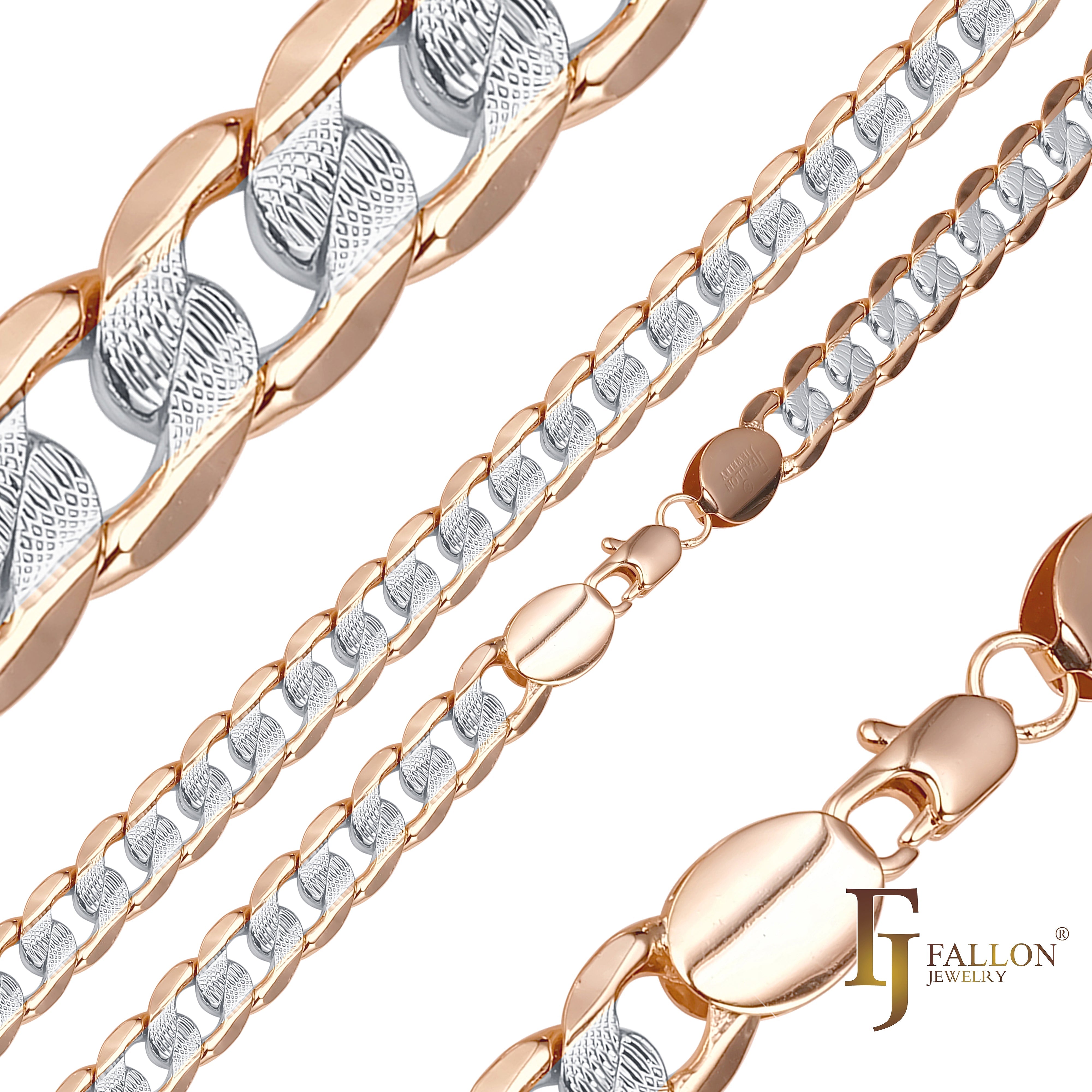 Cadenas Curb martilladas onduladas chapadas en oro rosa, dos tonos
