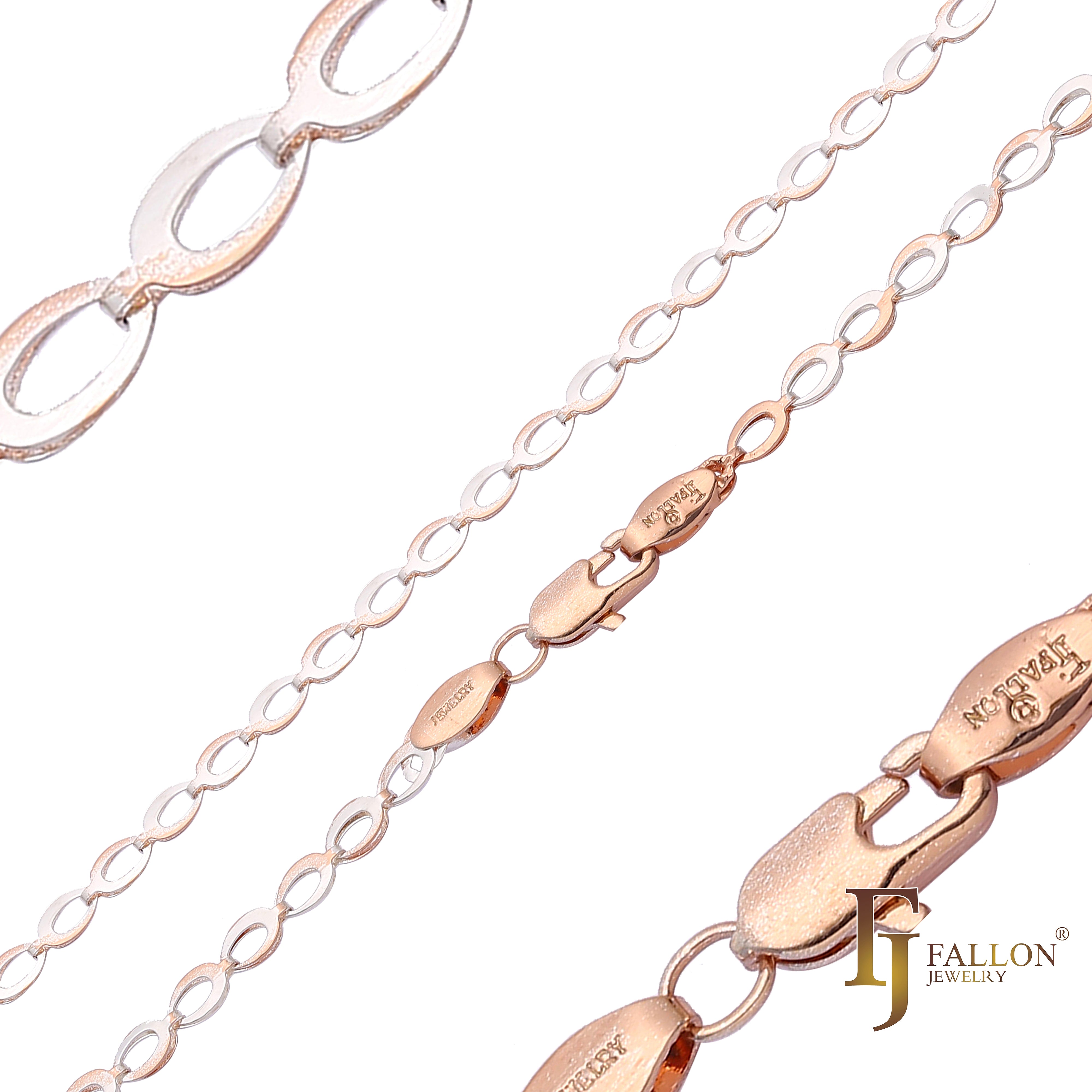 {Personalizar} Cadenas de eslabones elegantes Marquise con ojo de caballo chapadas en oro de 14 quilates, oro rosa de dos tonos