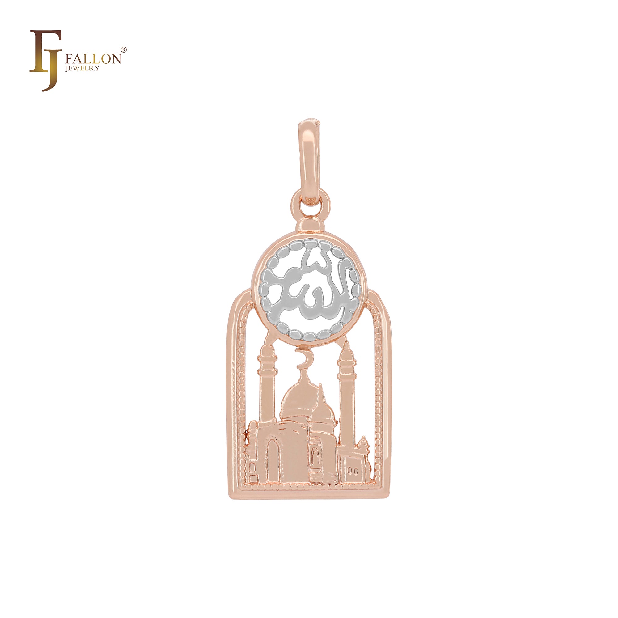 Pingente de ouro branco, ouro 14K e ouro rosa do templo islâmico
