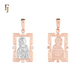 Orthodox Virgin Mary Frame Pendant with White CZs, Rose Gold Plated Brass | FJ Fallon Fashion Jewelry