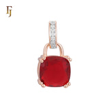 🔥 Lock solitaire cushion cut cz Rose Gold two tone, 14K Gold pendant