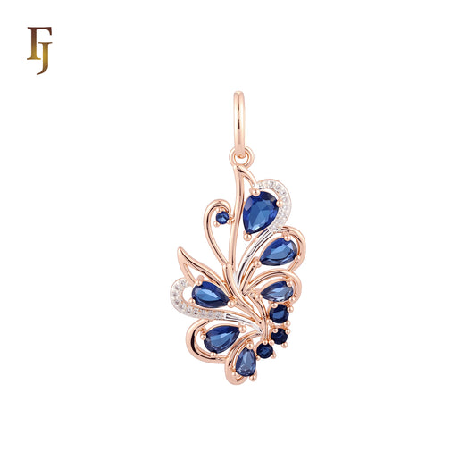 Luxurious Tip of the wing of peacock cluster deep blue Rose Gold two tone Fashion Pendant