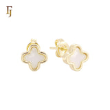 Rounded Clover shaped of Black or White Onyx 14K Gold, Rose Gold Stud Earrings