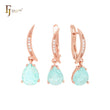 Conjunto de joyas de oro rosa con circonita cúbica solitaria en forma de luna y pera blanca con colgante