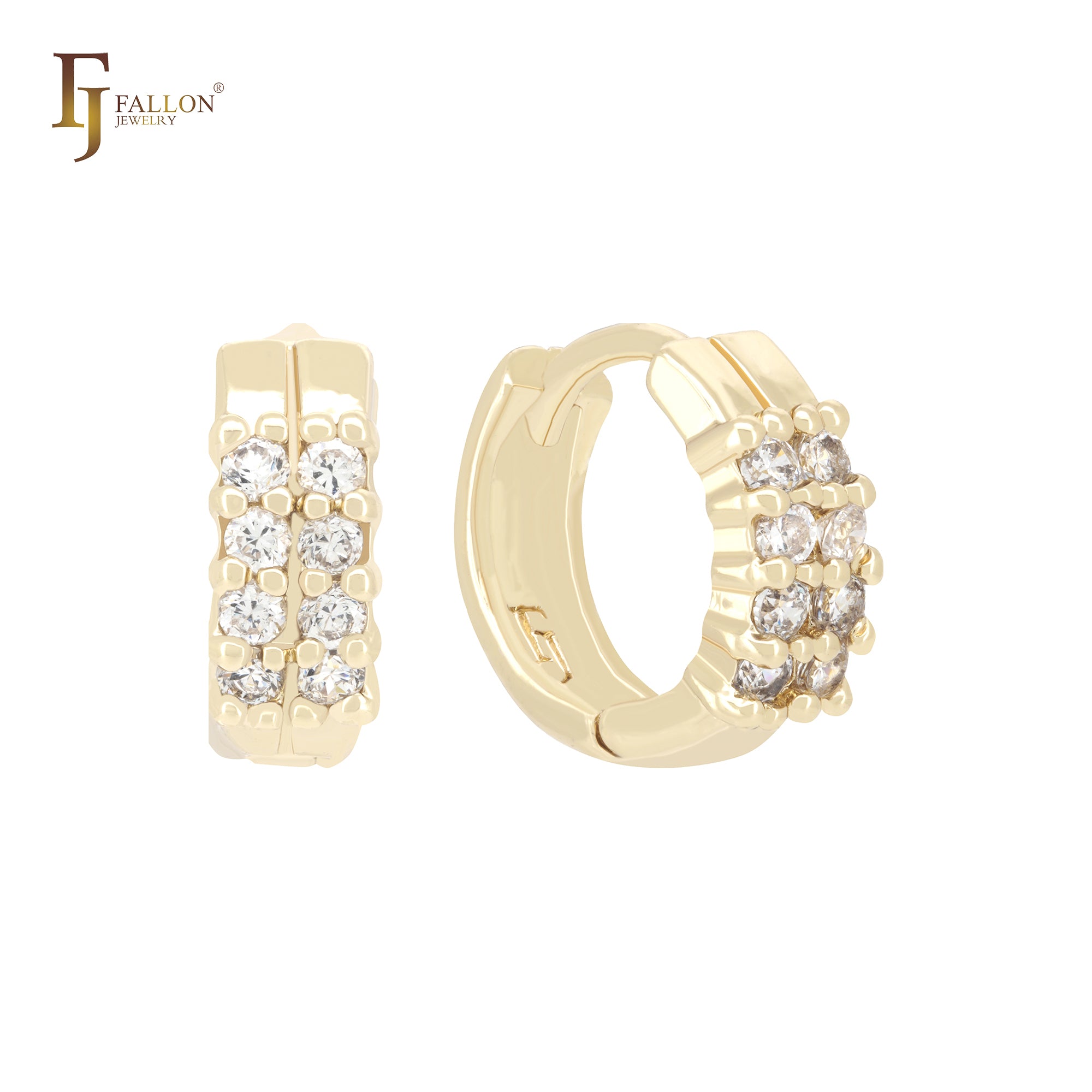 Pendientes Huggie de oro de 14 quilates con circonitas blancas redondeadas dobles